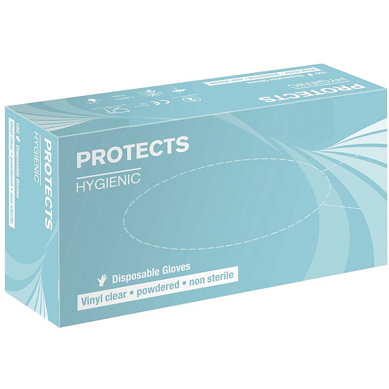 Sempermed Protects Hygienic Vinyl clear Rukavice jednorázové, bez pudru, čiré, vinylové, velikost L, box 100 kusů