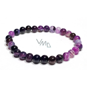 Achát purpurový náramek elastický přírodní kámen, kulička 6 mm / 16 - 17 cm, klid - ochrana - síla - harmonie