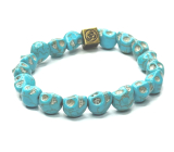 Tyrkenit Czaszka ręcznie rzeźbiona z królewską mantrą Om nawałek elastyczny naturalny kamień 8 x 10 mm / 16 - 17 cm, kamień młodych ludzi, szukający życiowego celu