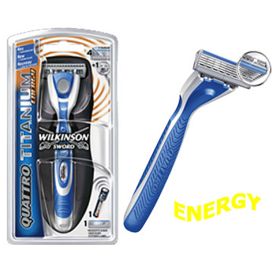 Wilkinson Quattro Titanium Energy holicí strojek + 1 břit + bat