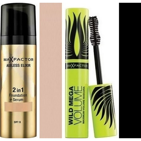 Max Factor Ageless Elixir make-up 2v1 50 Natural 30 ml + Wild Mega Volume řasenka černá 11 ml