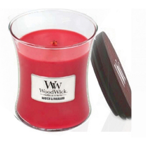 WoodWick Radish and Rhubarb - Ředkev a Rebarbora vonná svíčka s dřevěným knotem a víčkem sklo malá 85 g