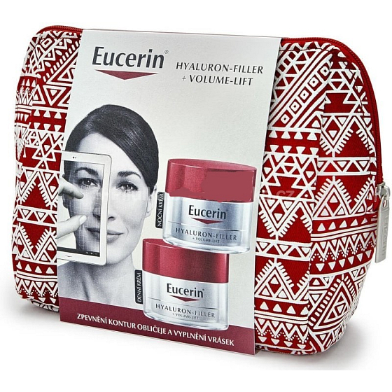 Eucerin Hyaluron-Filler + Volume-Lift Anti-age noční a denní krém pro péči o pleť pro obnovu objemu a zpevnění kontur obličeje 2 x 50 ml + etue, kosmetická sada