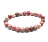 Bransoletka z rodonitu elastyczna, naturalny kamień, kuleczka 8 mm / 16 - 17 cm, jakość AA, kamień odpuszczania