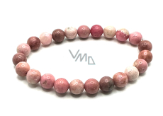 Bransoletka z rodonitu elastyczna, naturalny kamień, kuleczka 8 mm / 16 - 17 cm, jakość AA, kamień odpuszczania