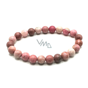 Bransoletka z rodonitu elastyczna, naturalny kamień, kuleczka 8 mm / 16 - 17 cm, jakość AA, kamień odpuszczania