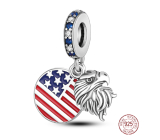 Zawieszka srebrna 925 USA flaga + orzeł, 2w1 charms do bransoletki podróż