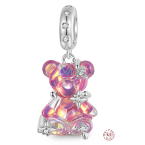 Zawieszka ze srebra 925 Sterlingowy Miś tęczowy fantastyczny sen, charms do bransoletki
