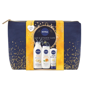 Nivea Q10 & Vitamin Care Firming ujędrniające mleczko do ciała 400 ml + Nivea Apricot żel pod prysznic 250 ml + Nivea Anti Age Q10 krem do rąk 100 ml + kosmetyczna etui, zestaw kosmetyków dla kobiet