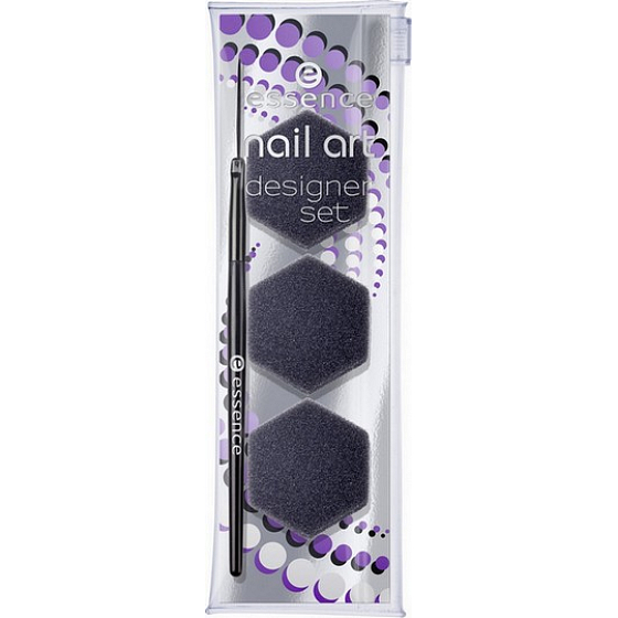Essence Nail Art Designer štěteček 1 kus + houbička 3 kusy sada na nehty