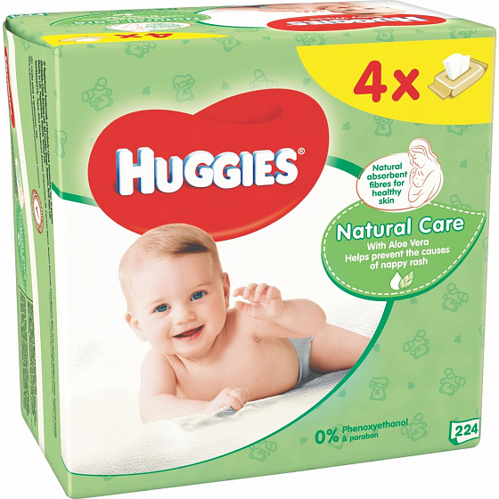 Huggies Natural Care vlhčené čisticí ubrousky 4 x 56 kusů