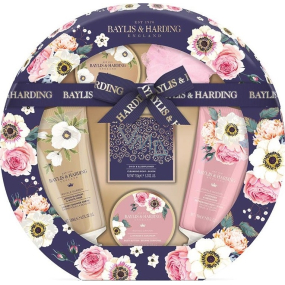 Baylis & Harding Královská zahrada toaletní mýdlo 150 g + sprchový krém 130 ml + mycí gel 130 ml + krystalky do koupele 100 g + tělové mléko 100 ml, kosmetická sada
