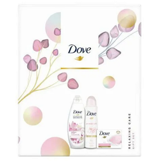 Dove Nourishing Secrets Rozzařijící Rituál Lotosový květ a rýžová voda sprchový gel 250 ml + antiperspirant deodorant sprej 150 ml + toaletní mýdlo 100 g, kosmetická sada