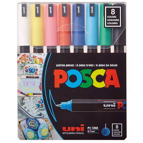 Posca Uniwersalny zestaw markerów akrylowych 0,7 - 1 mm Kolory podstawowe 8 sztuk PC-1MR