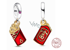 Zawieszka ze srebra próby 925 czerwona koperta - bogactwo, charms do bransoletki symbol