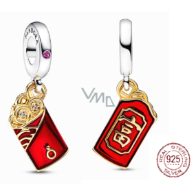 Zawieszka ze srebra próby 925 czerwona koperta - bogactwo, charms do bransoletki symbol