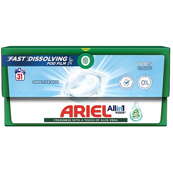 Ariel All in 1 Pods Sensitive Skin żelowe kapsułki do wrażliwej skóry 31 sztuk