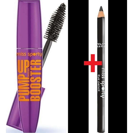 Miss Sporty Pump Up Booster řasenka 001 Extra Black 12 ml + Tužka na oči 001 Magic 1,2 g