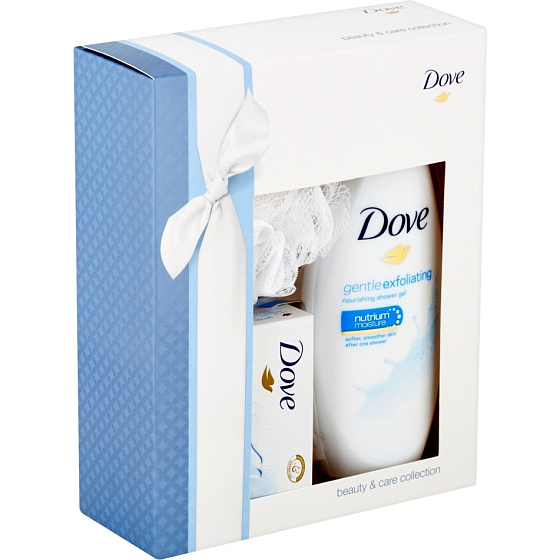 Dove Gentle Exfoliating sprchový gel 250 ml + toaletní mýdlo 100 g + mycí houba, kosmetická sada