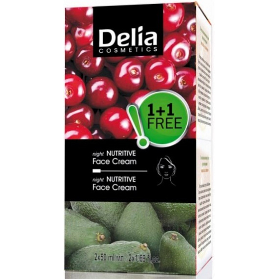 Delia Cosmetics Fruit Fantasy Avokádo výživný noční krém pro suchou a normální pleť 50 ml + Višeň výživný noční krém pro mastnou a smíšenou pleť 50 ml, duopack