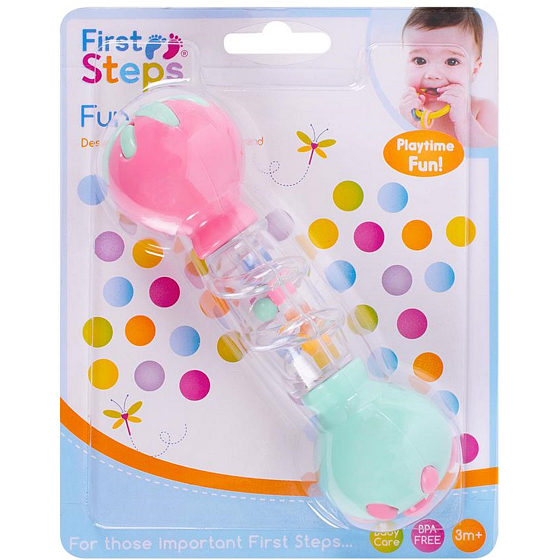 First Steps Fun Rattle Chrastítko činka růžovo-zelená 15 cm 1 kus