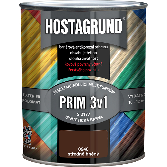 Hostagrund Prim 3v1 S2177 podstawowy i końcowy kolor do metalu, 0240 brązowy średni, 600 ml