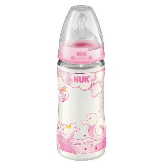 Nuk Láhev plastová kojící růžová silikonová savička 0-6 měsíců velikost 1 300 ml