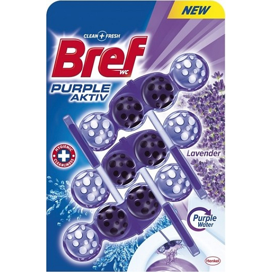 Bref Purple Aktiv Lavender WC blok pro hygienickou čistotu a svěžest Vaší toalety, obarvuje vodu do fialového odstínu 3 x 50 g