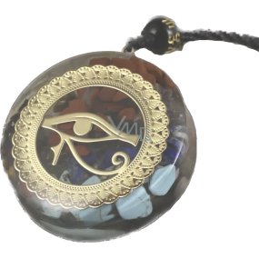 Orgonit amulet, Oko Horusa, generator energii, naturalny kamień (7 czakr) + żywica epoksydowa + sznurek 22 g