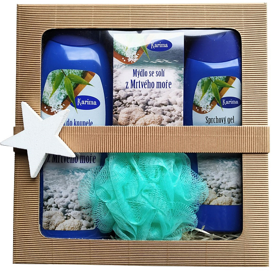 Karima Mrtvé moře pěna do koupele se solí z Mrtvého moře 480 ml + sprchový gel se solí z Mrtvého moře 280 ml + toaletní mýdlo se solí z Mrtvého moře 100 g + masážní žínka, kosmetická sada