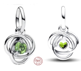 Zawieszka Srebrna 925 Zielony Jasny Krąg w Miesiącu Sierpień, Zawieszka do Bransoletki Symbol
