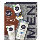 Nivea Men Keep it Calm Sensitive SPF15 krem do twarzy 75 ml + Nivea Men Sensitive żel do mycia twarzy 100 ml + Nivea Men Sensitive Bamboo Extract żel pod prysznic 250 ml, zestaw kosmetyczny dla mężczyzn