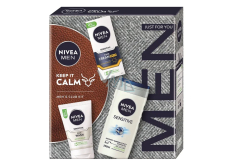 Nivea Men Keep it Calm Sensitive SPF15 krem do twarzy 75 ml + Nivea Men Sensitive żel do mycia twarzy 100 ml + Nivea Men Sensitive Bamboo Extract żel pod prysznic 250 ml, zestaw kosmetyczny dla mężczyzn