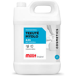 Milit płynne mydło bez zapachu z dodatkiem antybakteryjnym, 5 l Milit płynne mydło bez zapachu z dodatkiem antybakteryjnym, 5 l