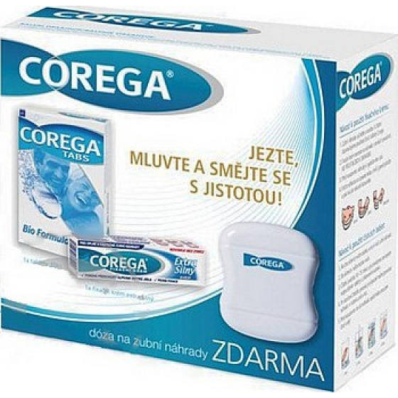 Corega Tabs Bio Formula 30 kusů + Corega fixační krém extra silný 40 g, kosmetická sada