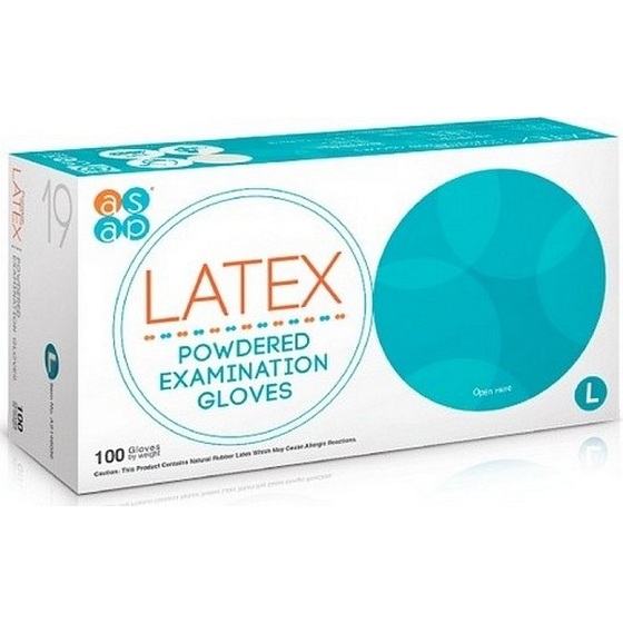 Asap Rukavice Latex jednorázové pudrované velikost L box 100 kusů