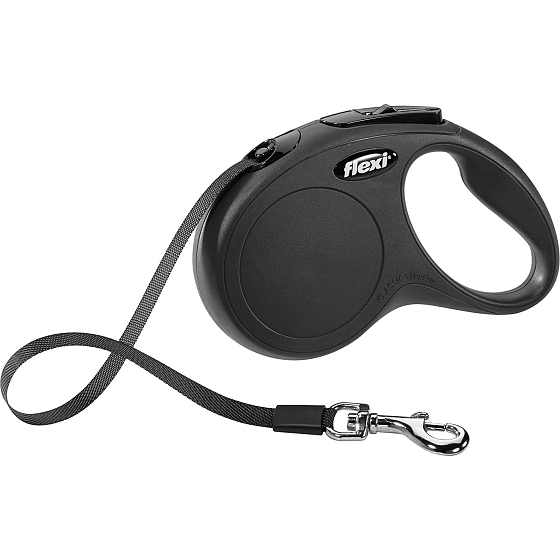 Flexi New Classic Original smycz samonawijająca dla psów do 15 kg, czarna, S Small, długość 5 m