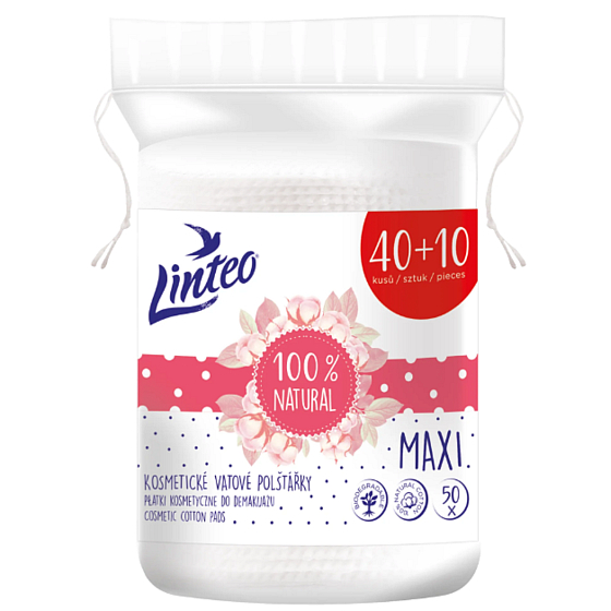 Linteo Maxi 100% Naturalne kosmetyczne waciki do demakijażu 50 sztuk