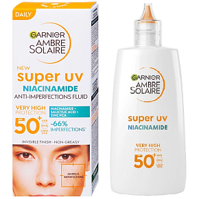 Garnier Ambre Solaire Super UV SPF50+ dzienny fluid przeciw niedoskonałościom z Niacynamidem 40 ml 