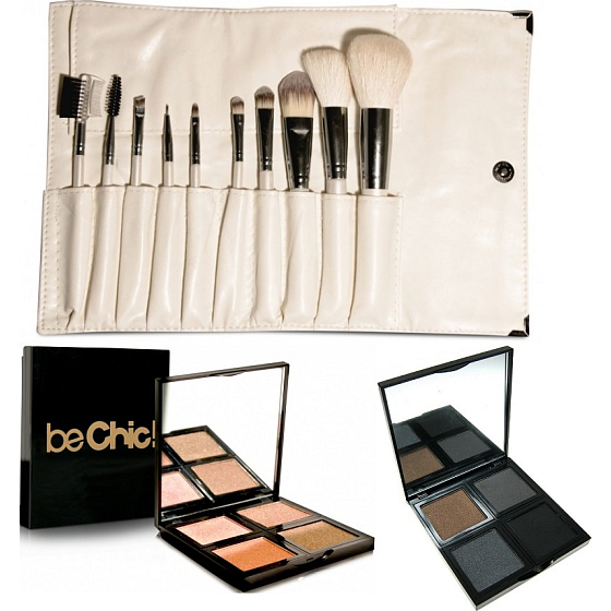 Be Chic! Pearle Miracle sada kosmetických štětců 10 kusů + Summer Look paleta 4 očních stínů + Smokey Eyes paleta 4 očních stínů