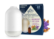 Glade Aromatherapy Cool Mist Diffuser Moment of Zen Lavender + Sandalwood difuzér led podsvícení, barva bílá, 1 + 17,4 ml