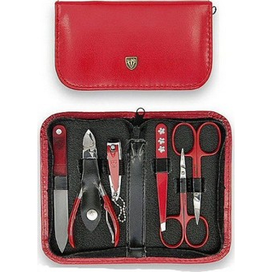 Kellermann 3 Swords Luxusní manikúra 6 dílná Articial Leather z vysoce kvalitní umělé kůže Red