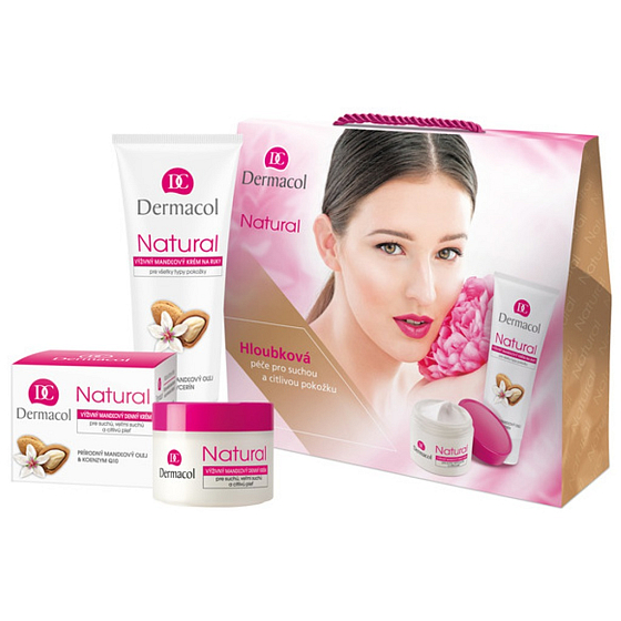 Dermacol Natural Výživný mandlový denní krém 50 ml + Mandlový krém na ruce a nehty 100 ml, kosmetická sada