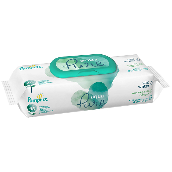 Pampers Pure Aqua vlhčené ubrousky z bio bavlny, bez alkoholu a parfemace pro děti 48 kusů