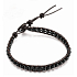 Obsidian kožený náramek přírodní kámen, ručně vyráběný, zapínací, kulička 4 mm / 17 - 23 cm, kámen záchrany
