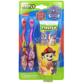 Paw Patrol Tlapková patrola zubní kartáček 2 kusy + zubní pasta 75 ml + kelímek, kosmetická sada pro děti