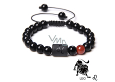Onyx Lew znak zodiakalny, bransoletka naturalny kamień, koralik 8mm / regulowany rozmiar, kamień życiodajny czarny