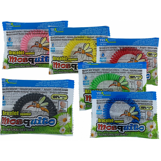 Trixline Mosquito Repelentní voděodolný náramek - gumička proti komárům s citriodiolem 1 kus, TR 353 náhodný výběr
