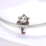 Zawieszka ze srebra 925 Sterlingowa Małpka z dwoma sercami, koralik do bransoletki