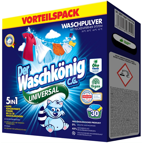 Der Washkönig Universal Box proszek do prania białego i kolorowego prania 30 prań 1,95 kg
